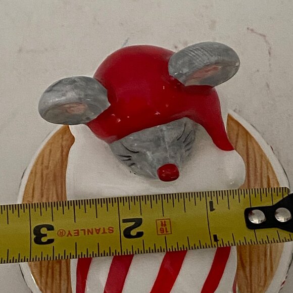 Otagiri Ceramic Sleeping Mouse Christmas Music Box candy Stripes Japan CHIP - Picture 11 of 11